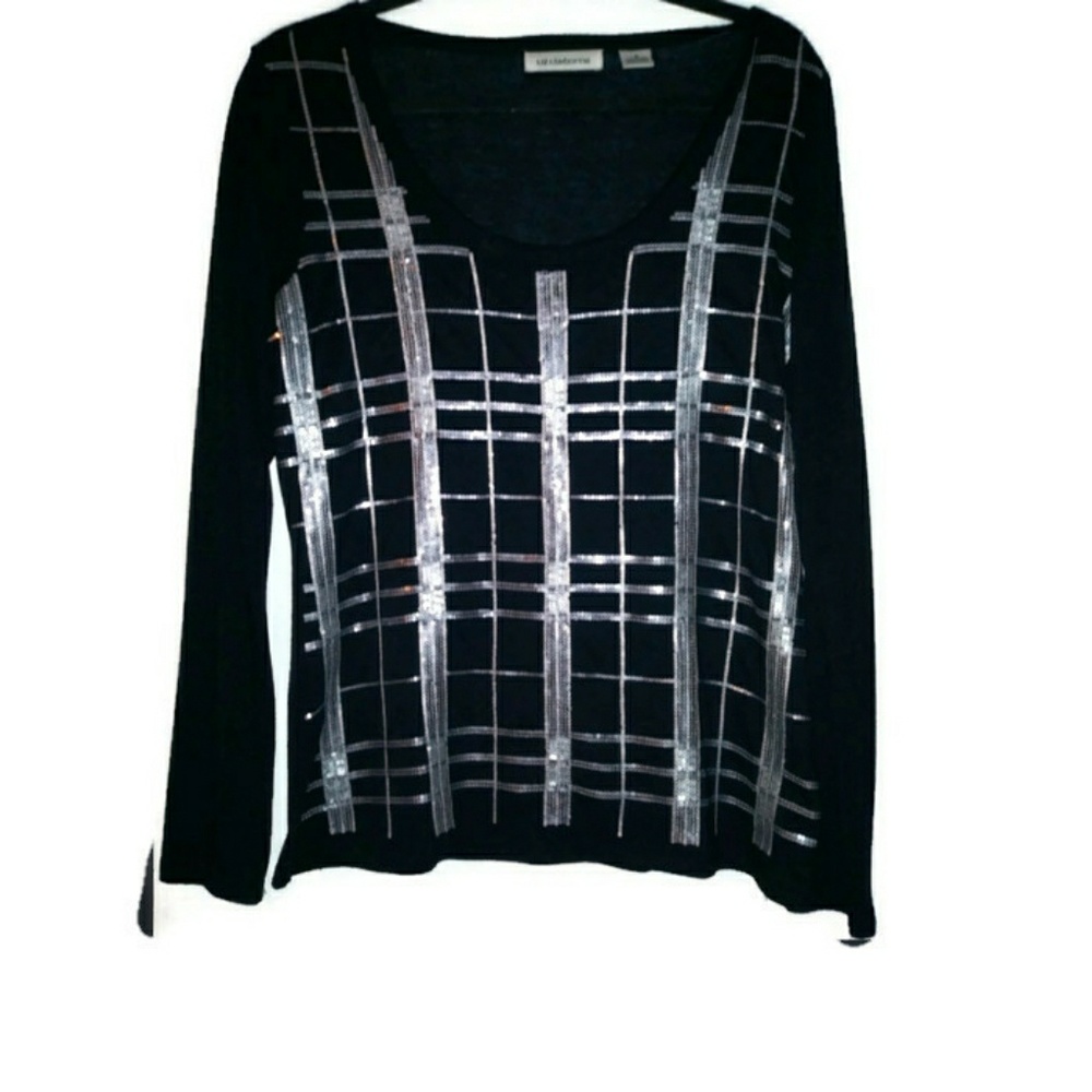 LADIES STUNNING BLACK AND SILVER DRESS TOP-Small
